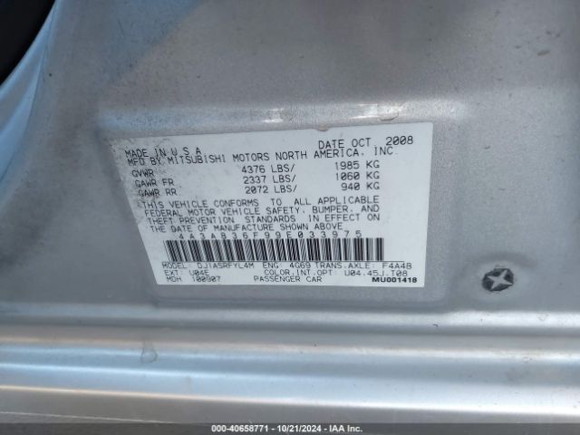 2009 MITSUBISHI GALANT 4A3AB36F99E033975 Photo 8