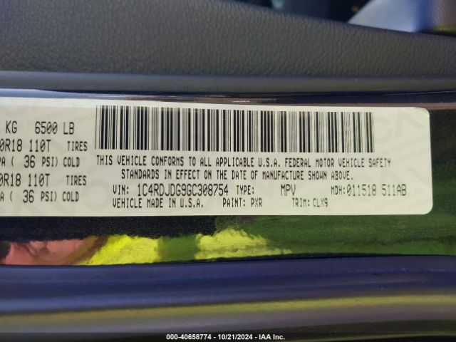 1C4RDJDG9GC308754 Dodge DURANGO LIMITED