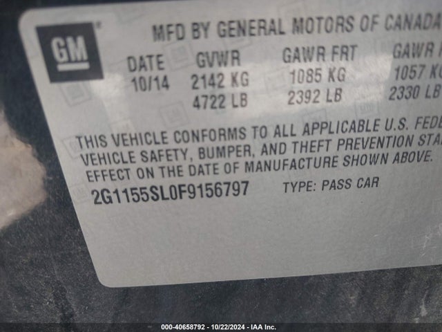 Chevrolet Impala 1lz 2015 2G1155SL0F9156797 Image 9