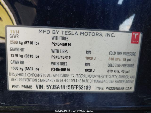5YJSA1H15EFP62189 Tesla Model S P85