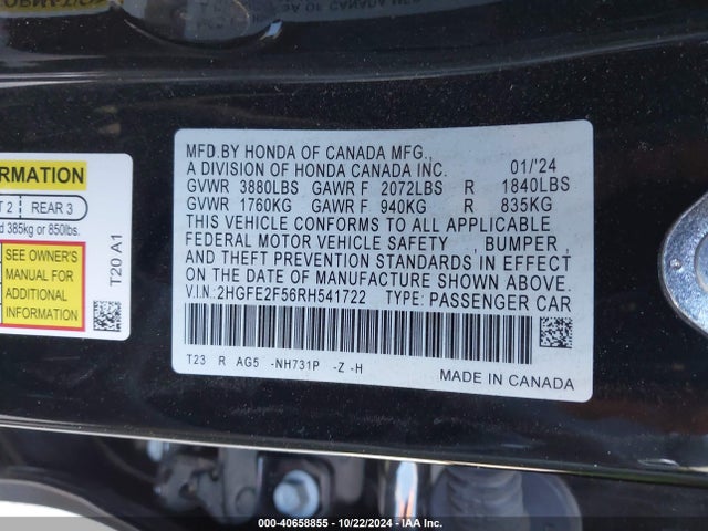 Honda Civic Sport 2024 2HGFE2F56RH541722 Image 9