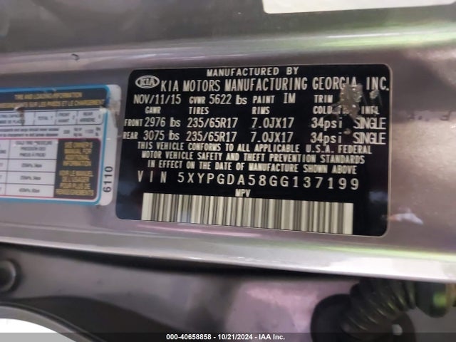 KIA Sorento 3.3l Lx 2016 5XYPGDA58GG137199 Image 9