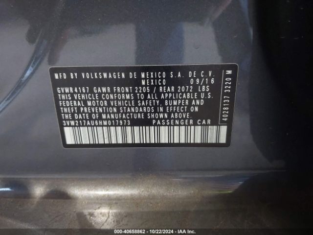 3VW217AU6HM017973 Volkswagen Golf Tsi S 4-door/tsi Se 4-door/tsi Sel 4-door/tsi Wolfsburg Edition 4-door