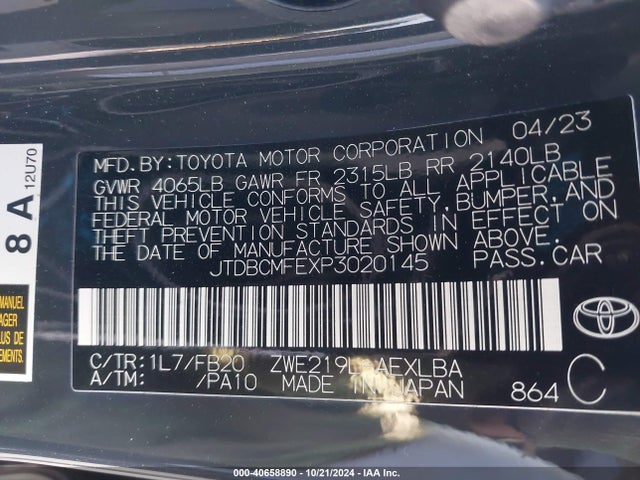 Toyota Corolla Hybrid Le 2023 JTDBCMFEXP3020145 Image 9