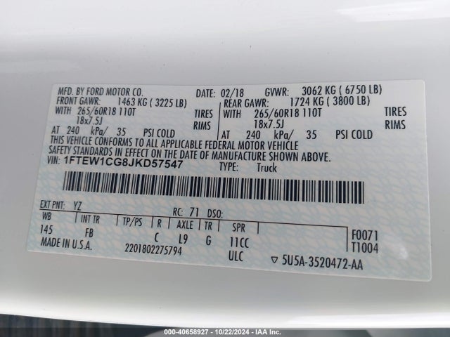 Ford F-150 Xlt 2018 1FTEW1CG8JKD57547 Image 9