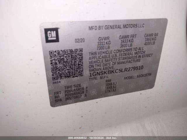 1GNSKBKC5LR279510 Chevrolet Tahoe 4wd Lt