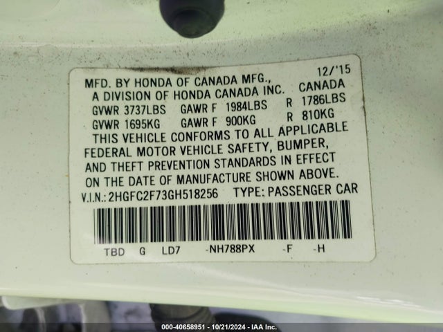 Honda CIVIC EX 2016 2HGFC2F73GH518256 Image 9