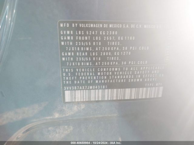 3VV3B7AX7JM043181 Volkswagen Tiguan 2.0t Se/2.0t Sel