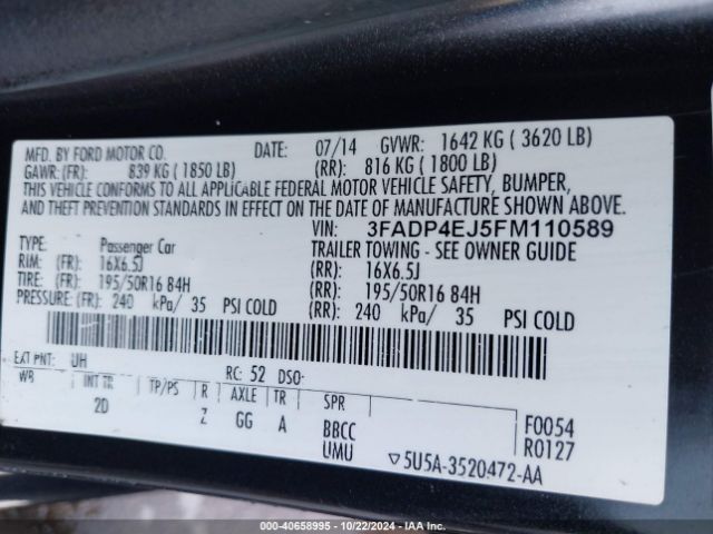 3FADP4EJ5FM110589 Ford FIESTA SE