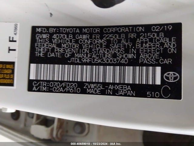 Toyota Prius Le 2019 JTDL9RFU5K3003740 Image 9