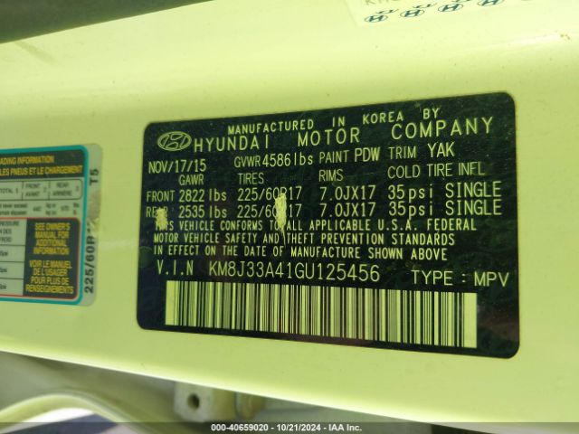 KM8J33A41GU125456 Hyundai TUCSON SE