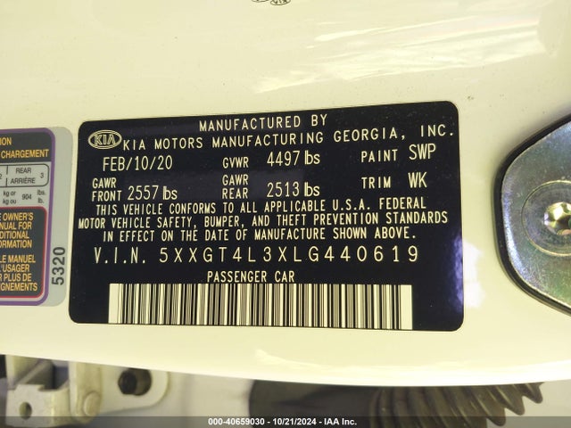 5XXGT4L3XLG440619 KIA Optima Se