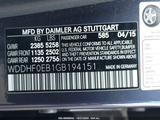 WDDHF0EB1GB194151 Mercedes-Benz E 250 Bluetec