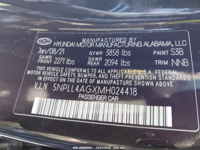5NPLL4AGXMH024418 Hyundai ELANTRA SE