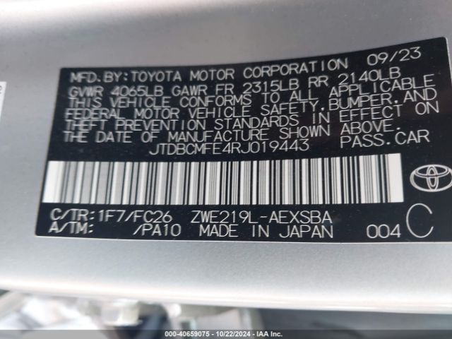 JTDBCMFE4RJ019443 Toyota Corolla Hybrid Se
