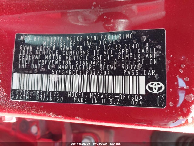 Toyota COROLLA SE 2020 5YFS4RCE4LP042304 Image 9