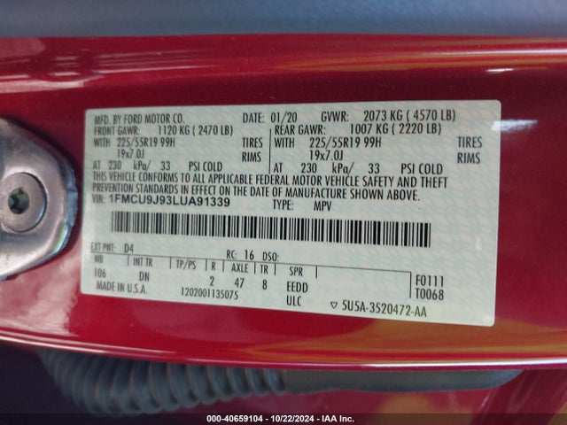Ford Escape Titanium 2020 1FMCU9J93LUA91339 Image 9
