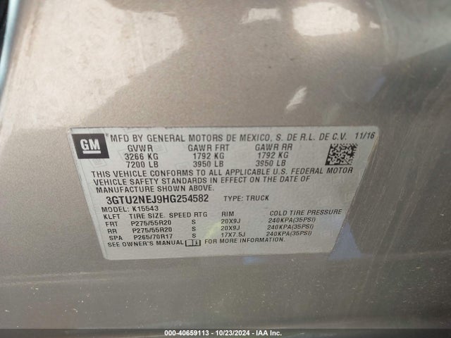 3GTU2NEJ9HG254582 GMC Sierra 1500 Slt