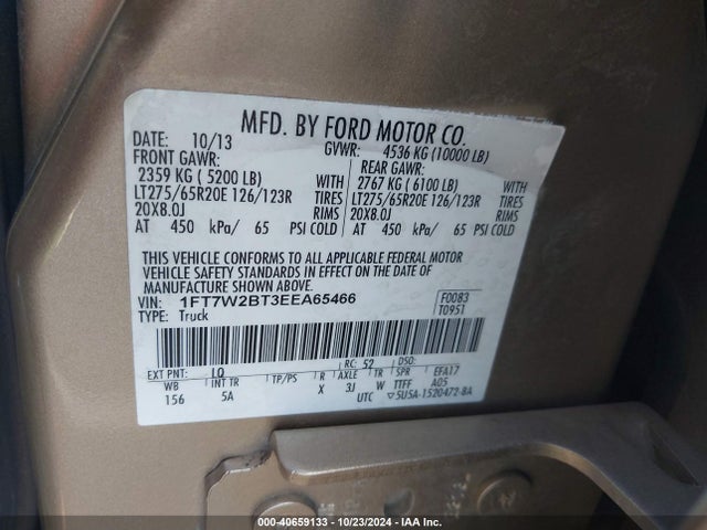 Ford F-250 Lariat 2014 1FT7W2BT3EEA65466 Image 9