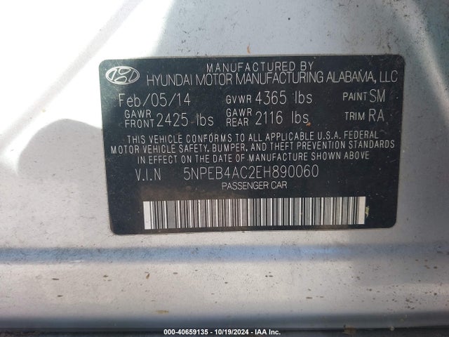 Hyundai SONATA GLS 2014 5NPEB4AC2EH890060 Image 9