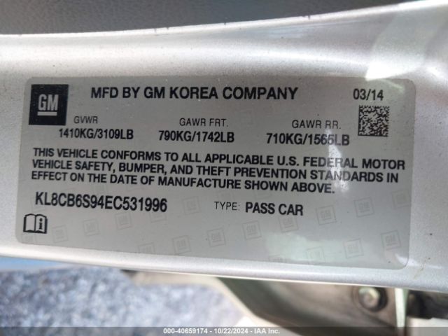KL8CB6S94EC531996 Chevrolet Spark Ls Auto