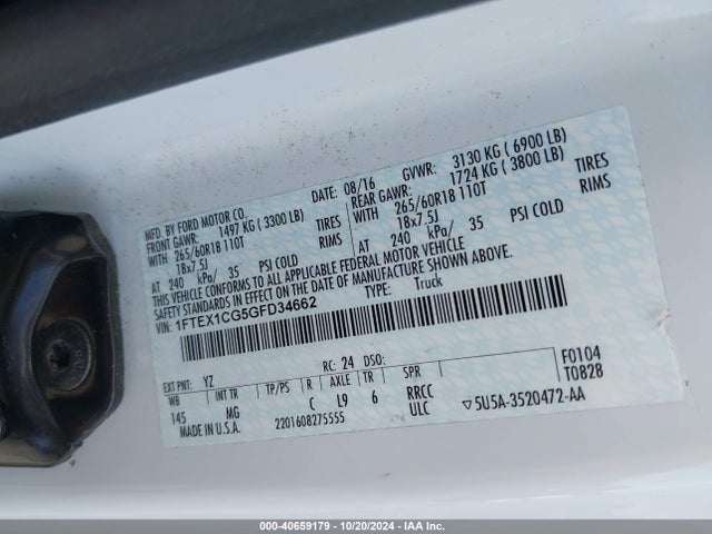 Ford F-150 Xlt 2016 1FTEX1CG5GFD34662 Image 9