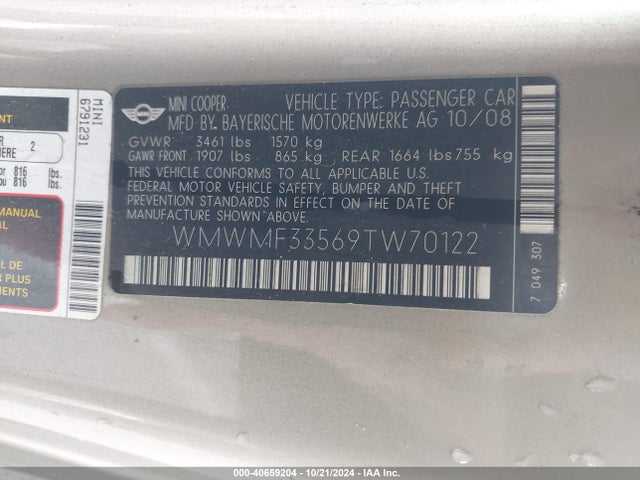 2009 MINI COOPER WMWMF33569TW70122 Photo 8