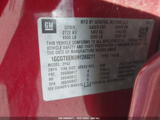 1GCGTEEN0H1280211 Chevrolet Colorado Zr2
