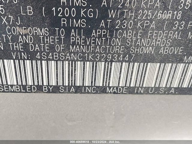 Subaru Outback 2.5i Limited 2019 4S4BSANC1K3293447 Image 9