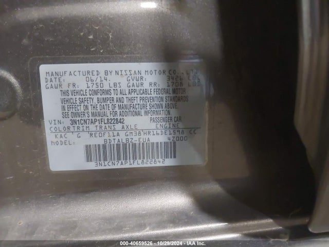 Nissan Versa 1.6 Sv 2015 3N1CN7AP1FL822842 Image 9