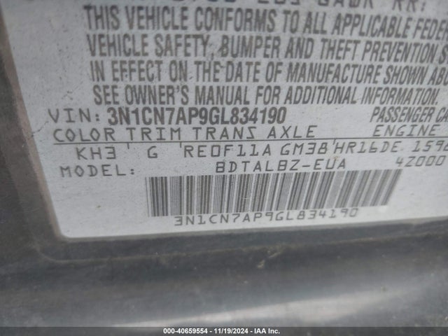 Nissan Versa 1.6 Sv 2016 3N1CN7AP9GL834190 Image 9