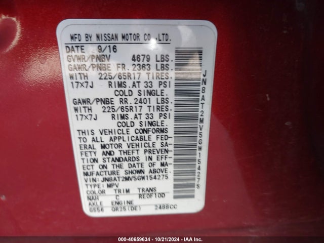 Nissan ROGUE S 2016 JN8AT2MV5GW154275 Image 9