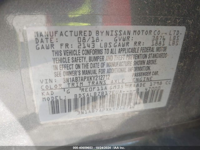 Nissan SENTRA S 2019 3N1AB7APXKY212712 Image 9