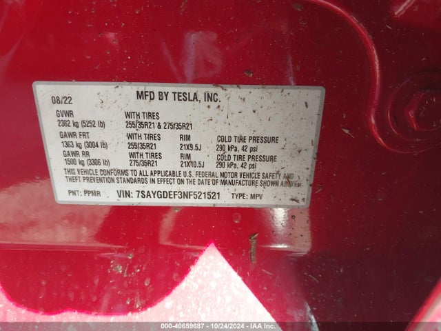 2022 TESLA MODEL Y 7SAYGDEF3NF521521 Photo 8