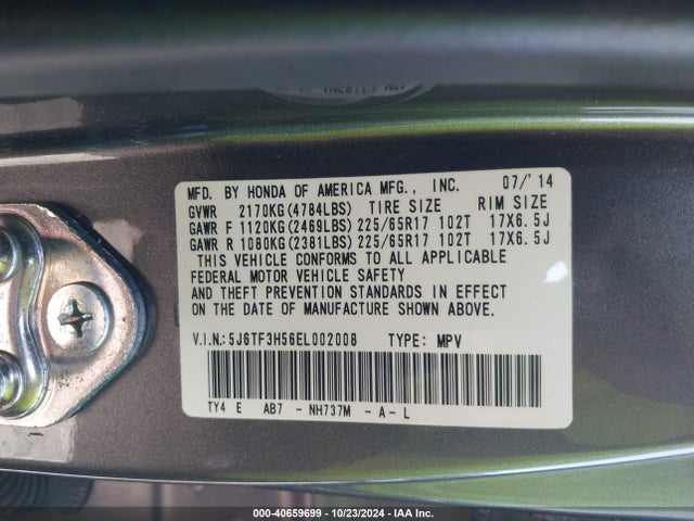 Honda Crosstour Ex-l 2014 5J6TF3H56EL002008 Image 9