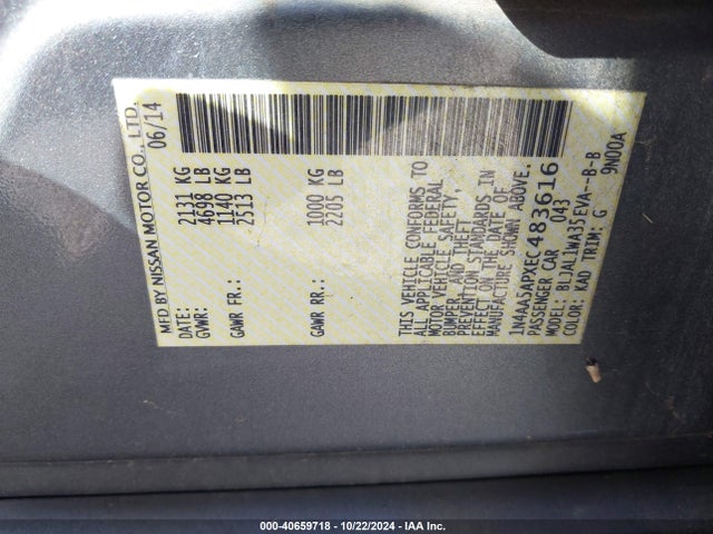 Nissan Maxima 3.5 Sv 2014 1N4AA5APXEC483616 Image 9
