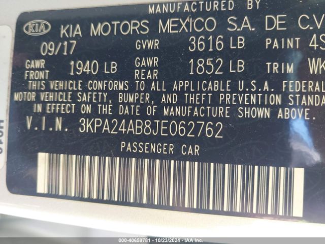 3KPA24AB8JE062762 KIA RIO LX