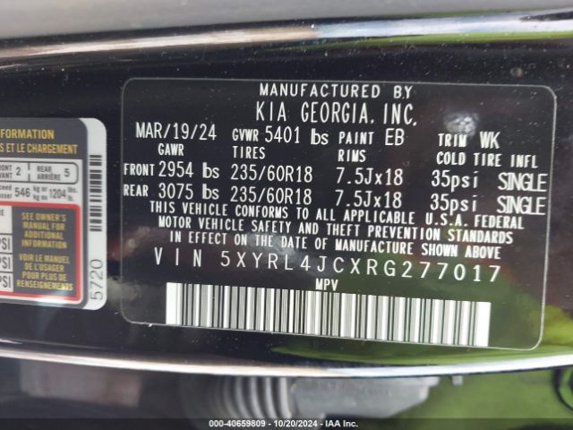 5XYRL4JCXRG277017 KIA SORENTO S