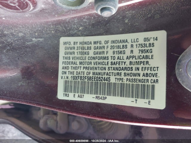 Honda Civic Lx 2014 19XFB2F58EE052445 Image 9