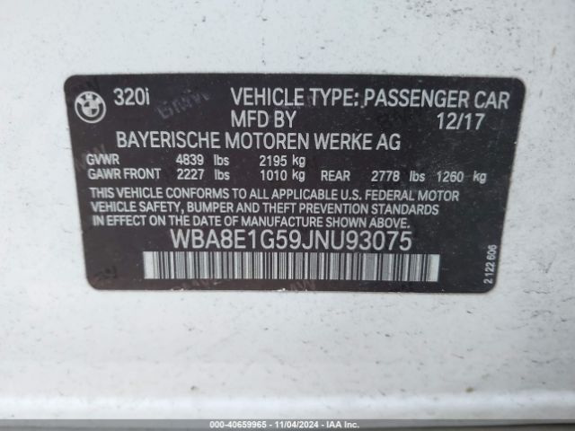 WBA8E1G59JNU93075 BMW 320i