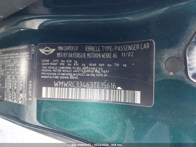 2003 MINI COOPER WMWRC33463TE15616 Photo 8