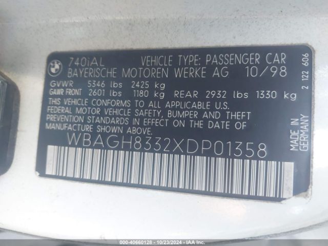1999 BMW 740IL WBAGH8332XDP01358 Photo 8