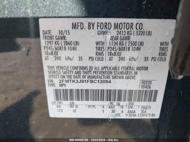 Ford EDGE SEL 2015 2FMTK3J91FBC13094 Image 9