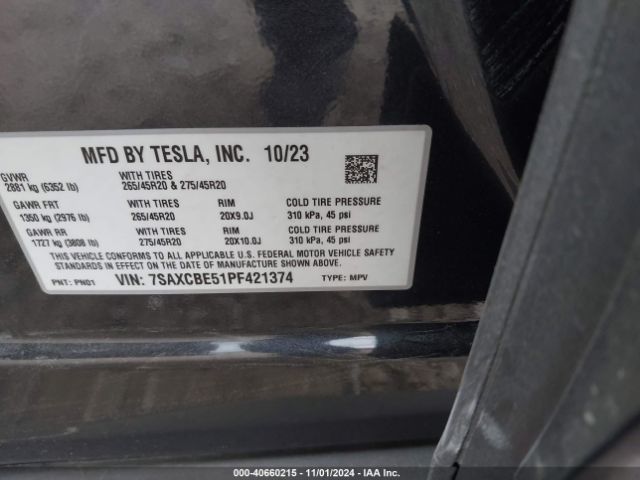 7SAXCBE51PF421374 Tesla Model X Dual Motor All-wheel Drive/standard Range