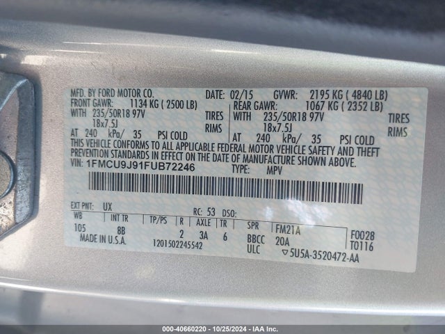 Ford Escape Titanium 2015 1FMCU9J91FUB72246 Image 9