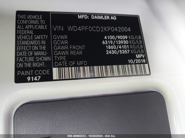 WD4PF0CD2KP042004 Mercedes-Benz Sprinter 2500 High Roof V6/standard Roof V6