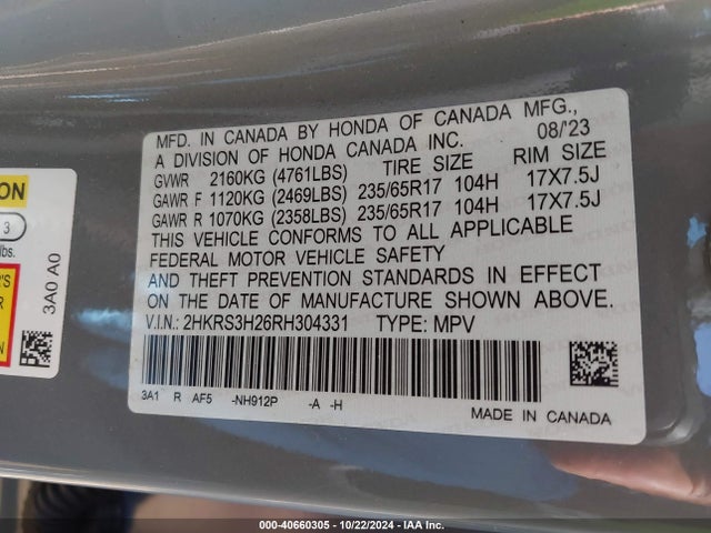 Honda Cr-v Lx 2wd 2024 2HKRS3H26RH304331 Image 9
