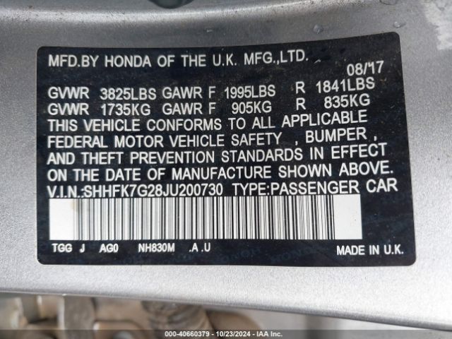 SHHFK7G28JU200730 Honda Civic Lx