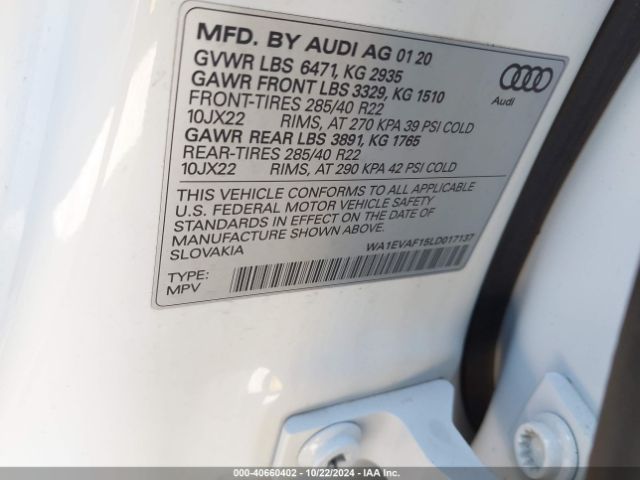 WA1EVAF15LD017137 Audi Q8 Premium Plus 55 Tfsi Quattro Tiptronic