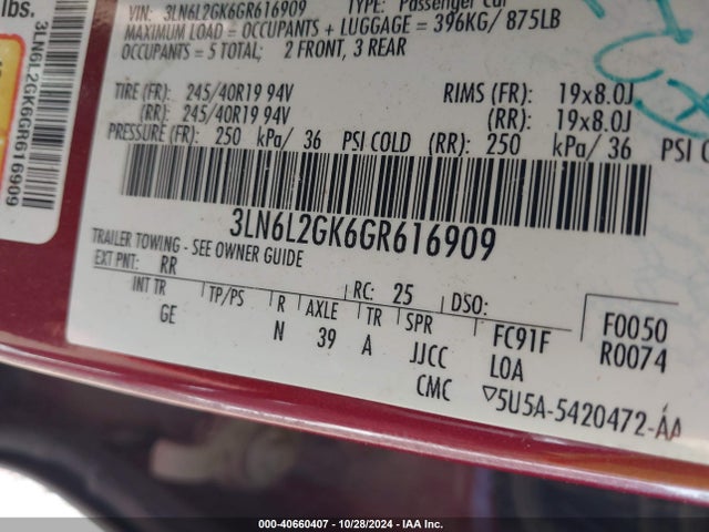 Lincoln MKZ 2016 3LN6L2GK6GR616909 Image 9